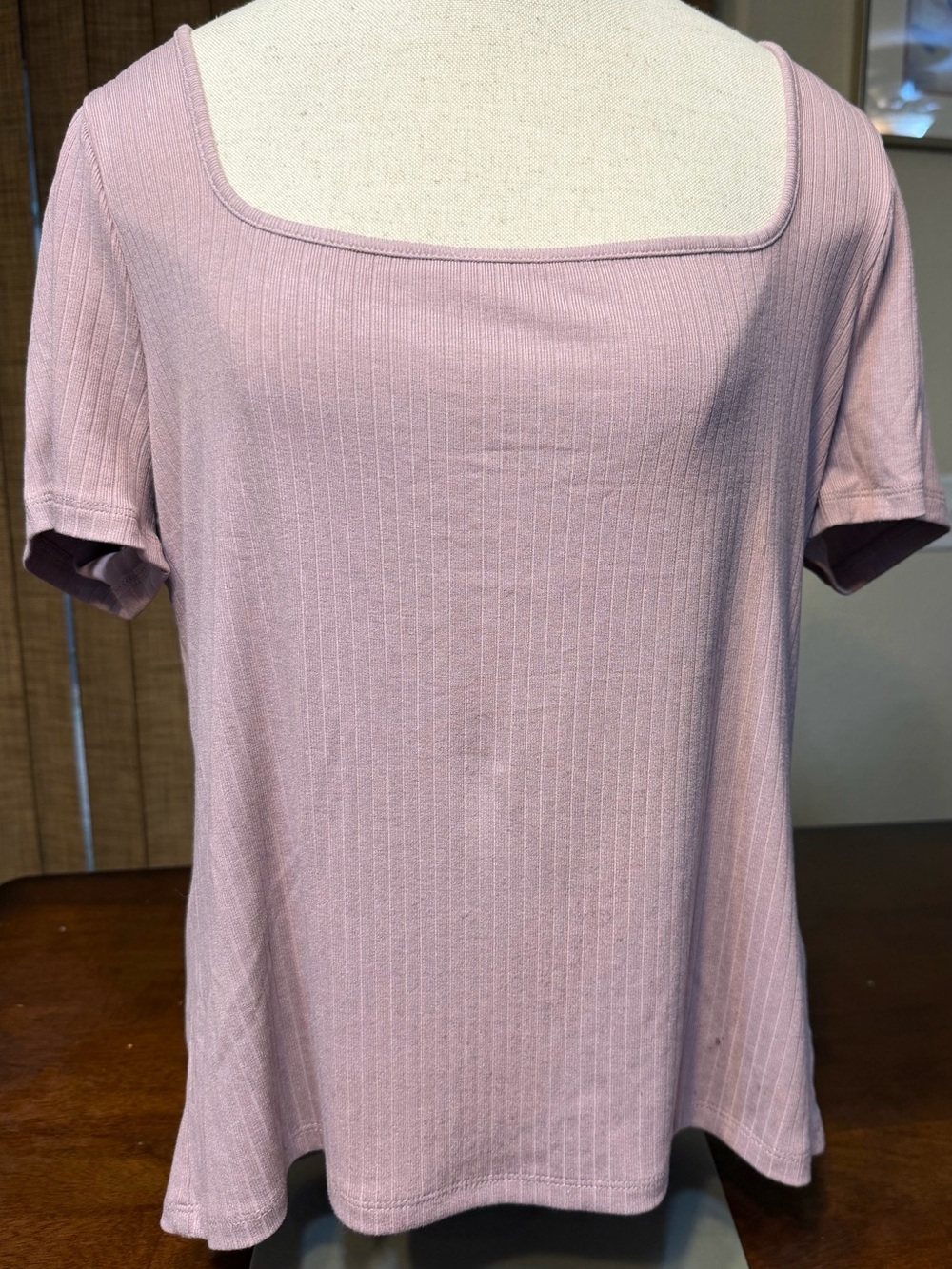 Madewell Ribbed Square-Neck Short Sleeve Top - Dusty Pink